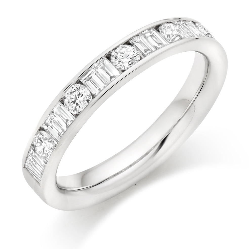 Round and Baguette Cut Eternity Ring In White Gold