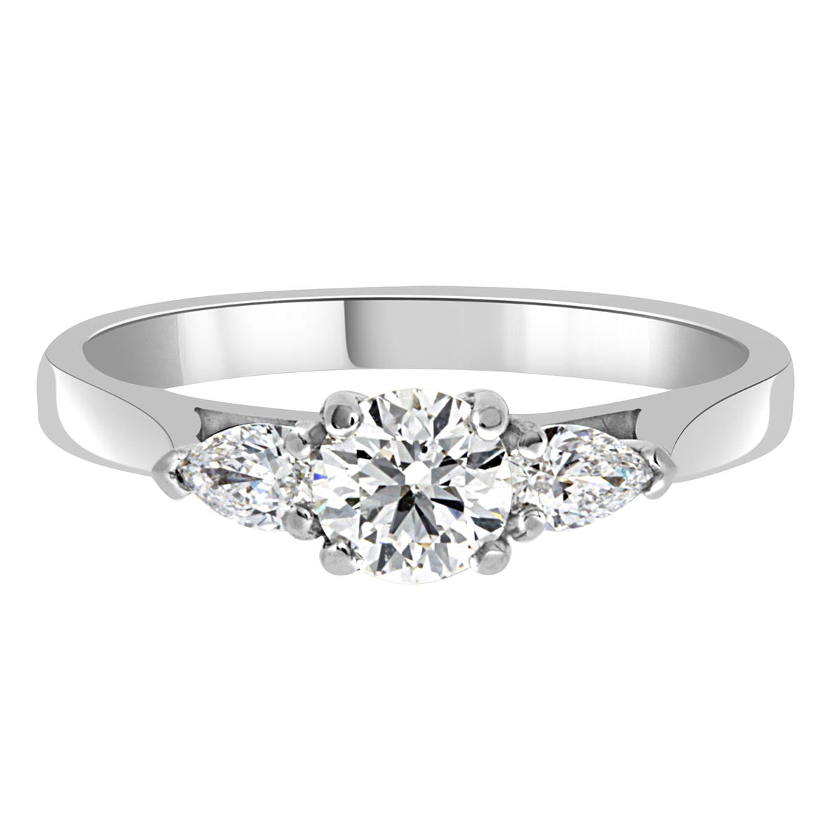 Round and Pear Diamond Ring in white gold