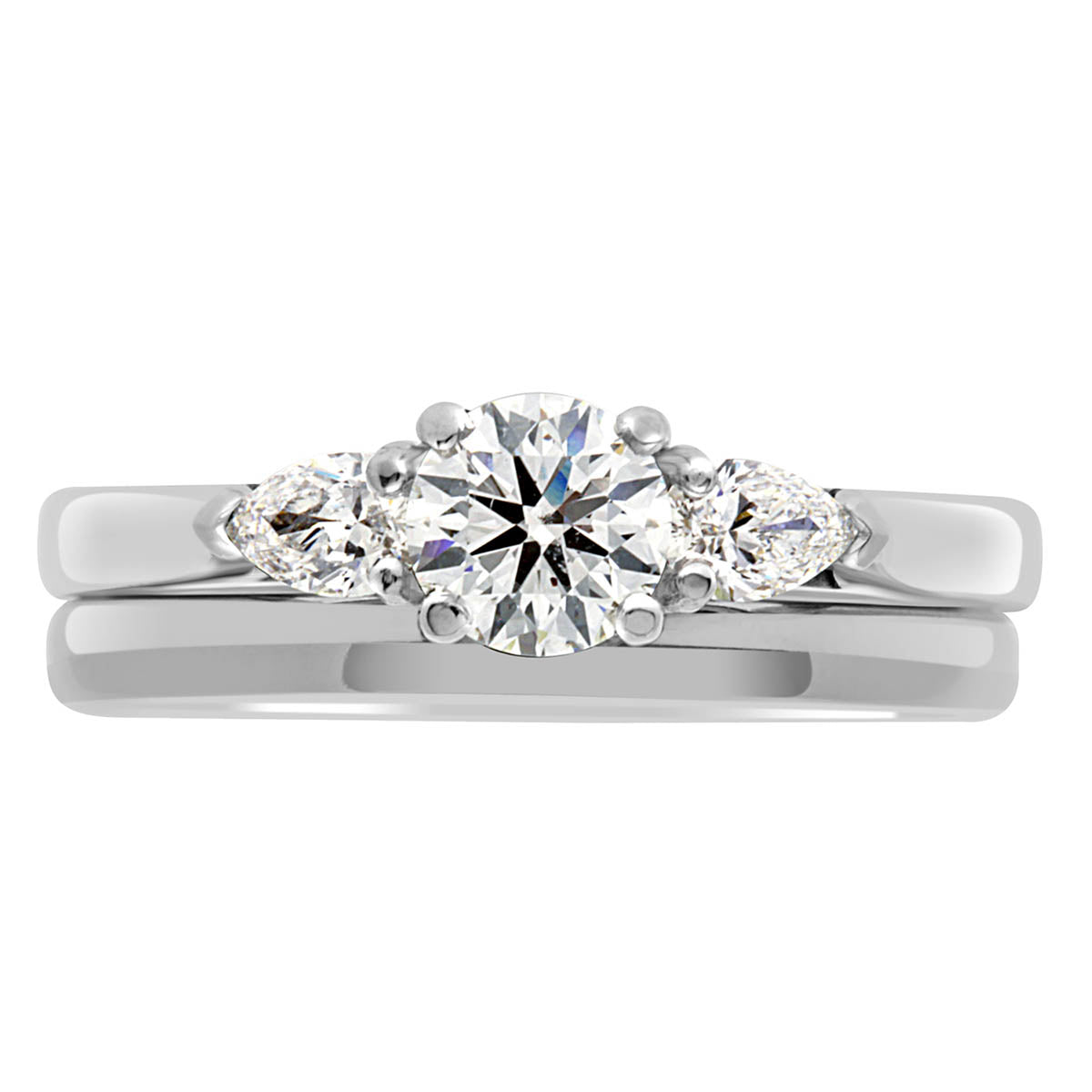 Round and Pear Cut Diamond Engagement Ring with Platinum Set Band - 'Lauren'