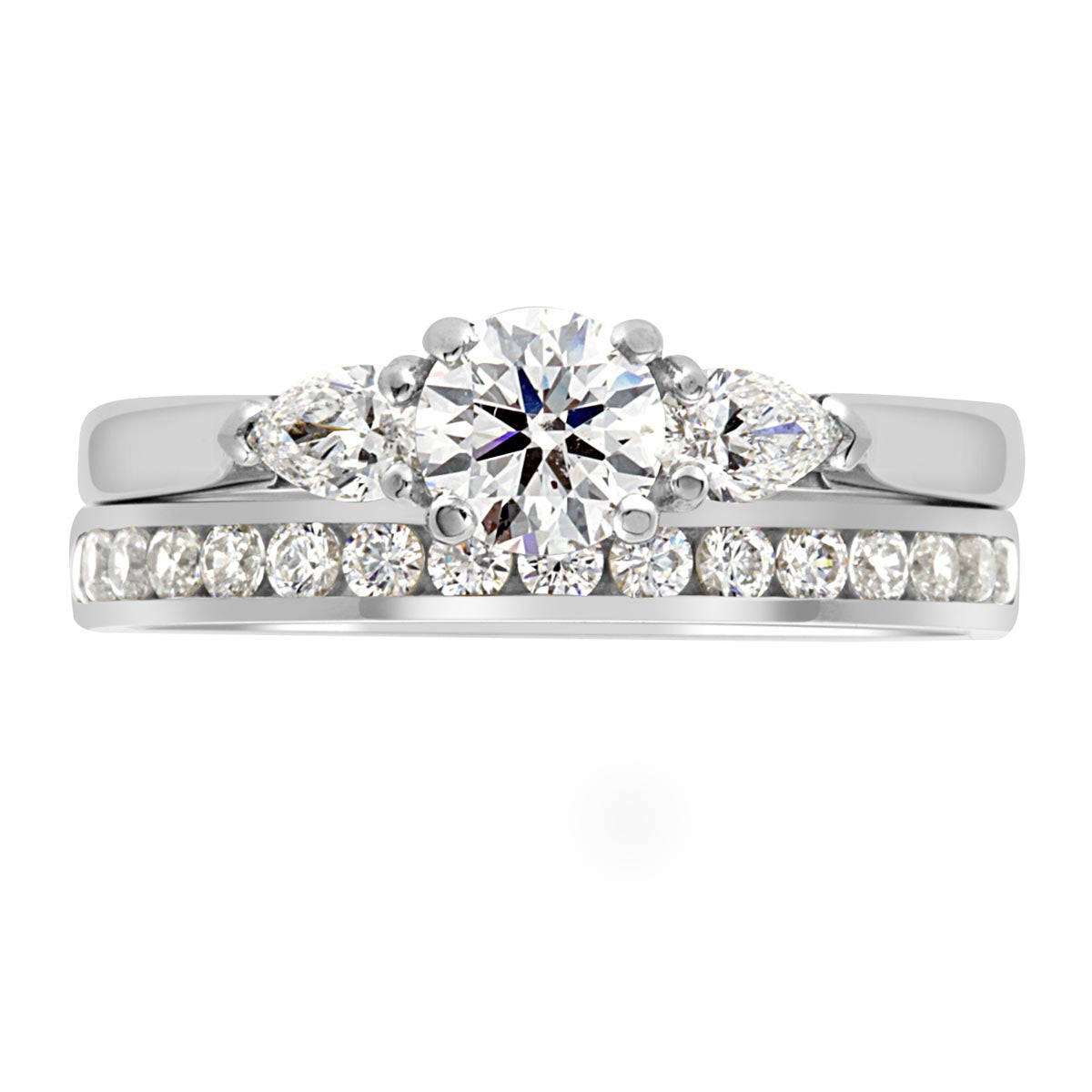 Round and Pear Cut Diamond Engagement Ring with Platinum Set Band - 'Lauren'