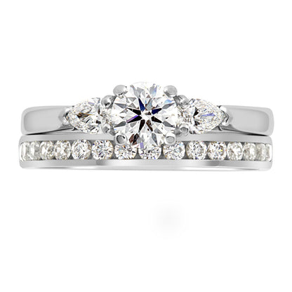 Round and Pear Diamond Ring in white gold with diamond wedding ring