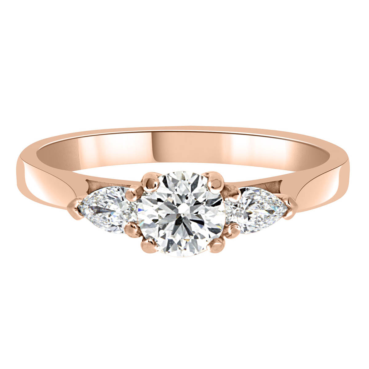 Round and Pear Diamond Ring in rose gold