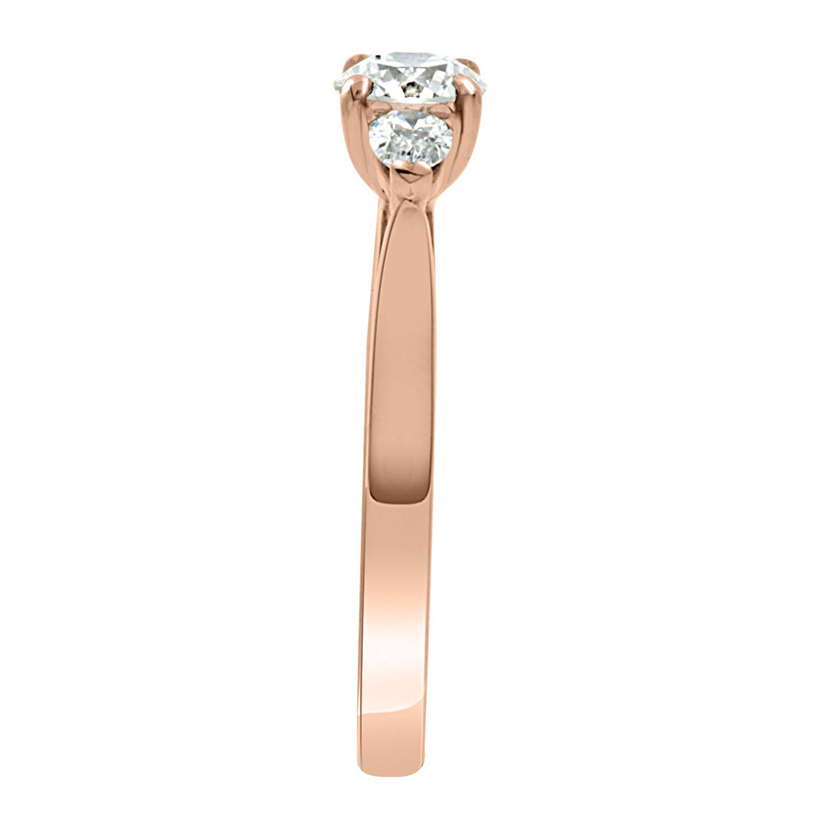 Round and Pear Diamond Ring in rose gold in a sideview
