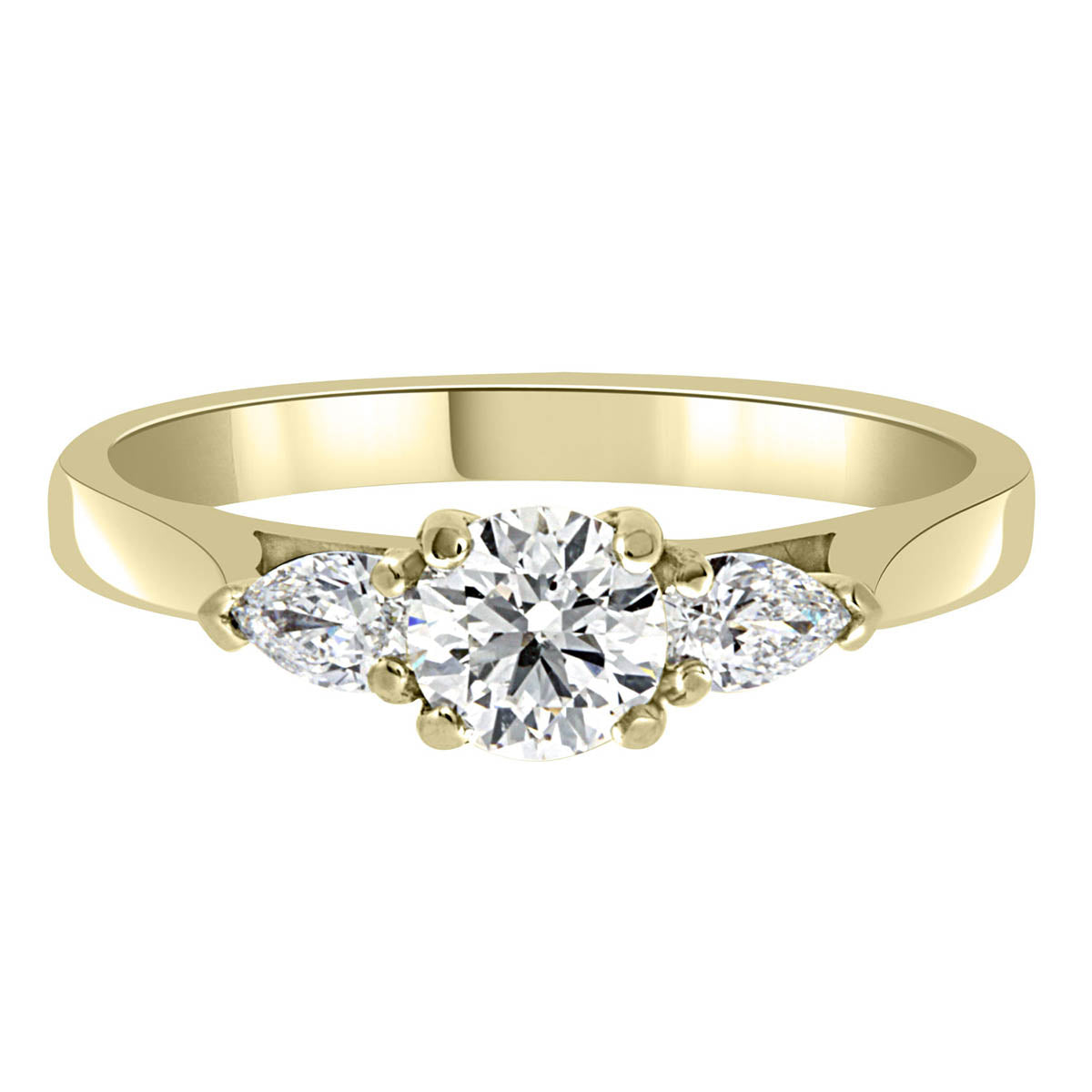 Round and Pear Diamond Ring in yellow gold