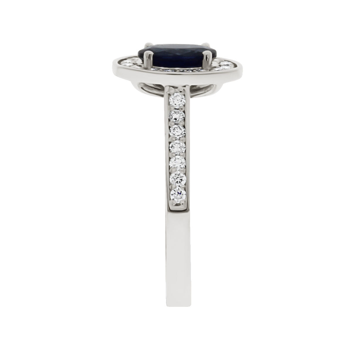 Oval Cut Sapphire Diamond Halo Engagement Ring with Platinum Diamond Pave Band - 'Lily Sapphire'