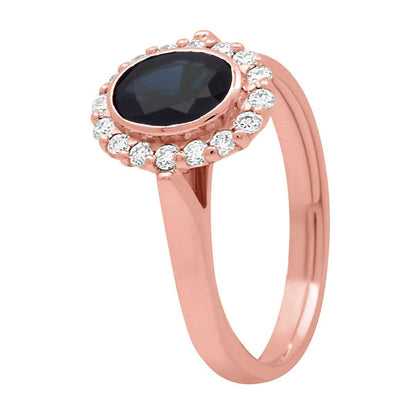 Sapphire Bezel Engagement Ring in rose gold and to an angle