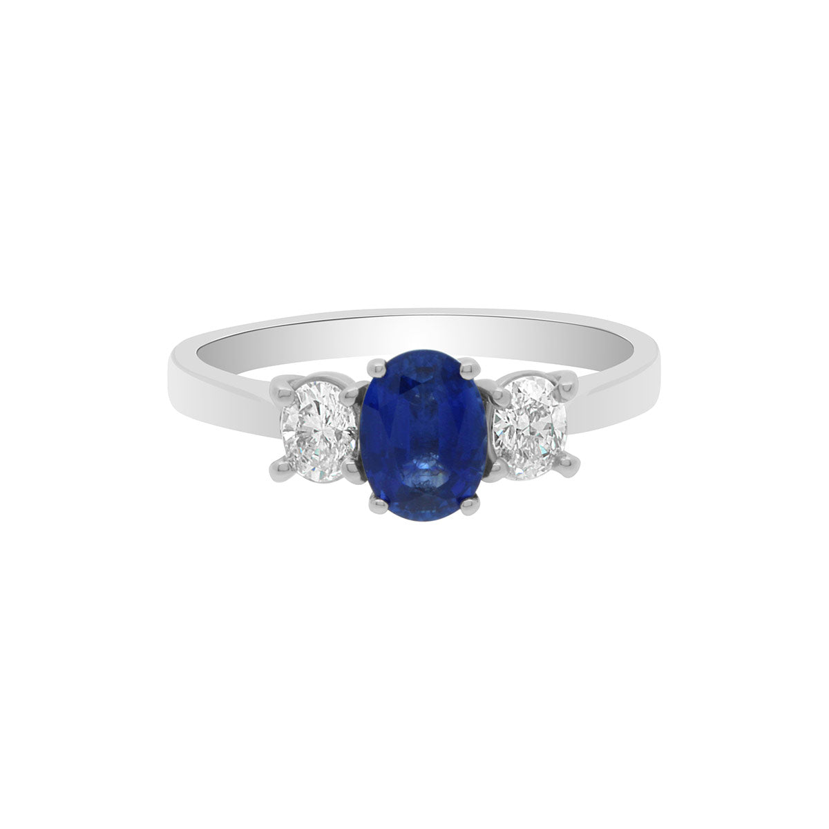 Oval Cut Sapphire and Diamond Trilogy Engagement Ring with Platinum Set Band - 'Lucy Sapphire'