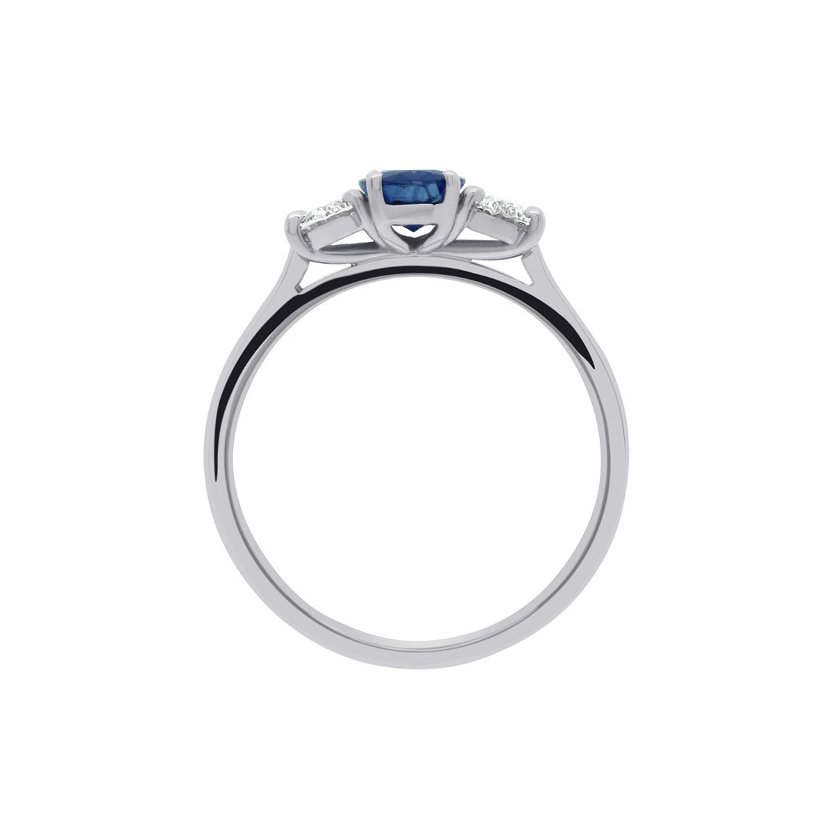 Sapphire & Diamond Trilogy Ring in platinum950 in a vertical position