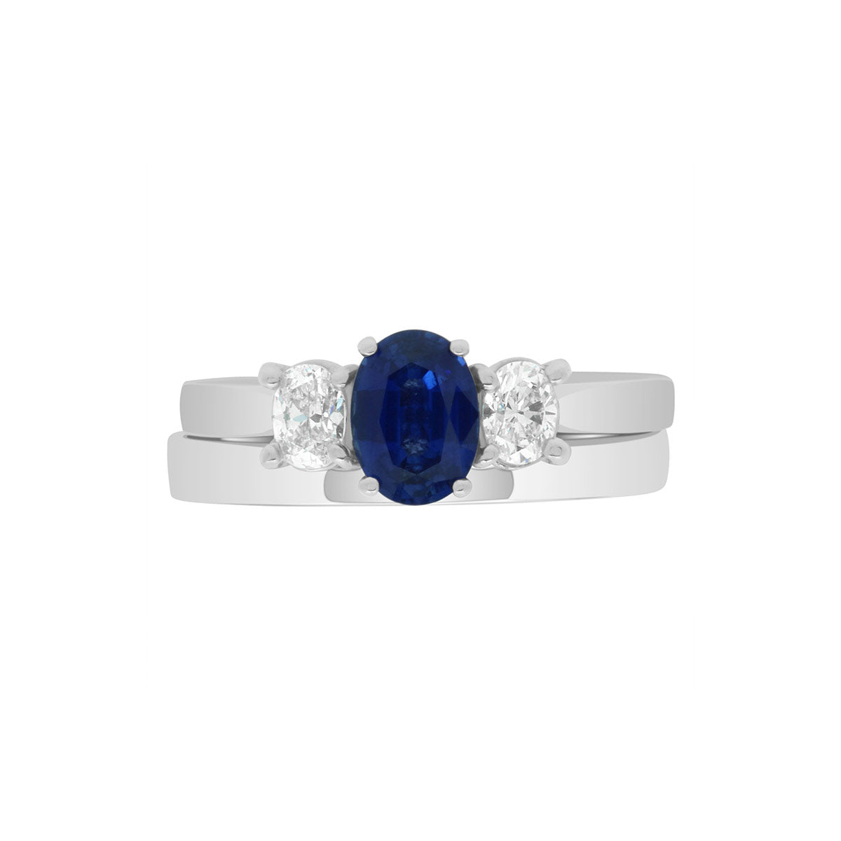 Oval Cut Sapphire and Diamond Trilogy Engagement Ring with Platinum Set Band - 'Lucy Sapphire'