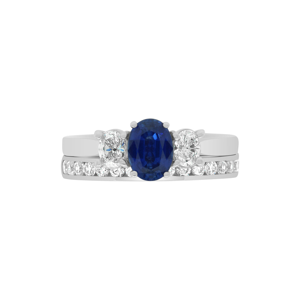 Oval Cut Sapphire and Diamond Trilogy Engagement Ring with Platinum Set Band - 'Lucy Sapphire'