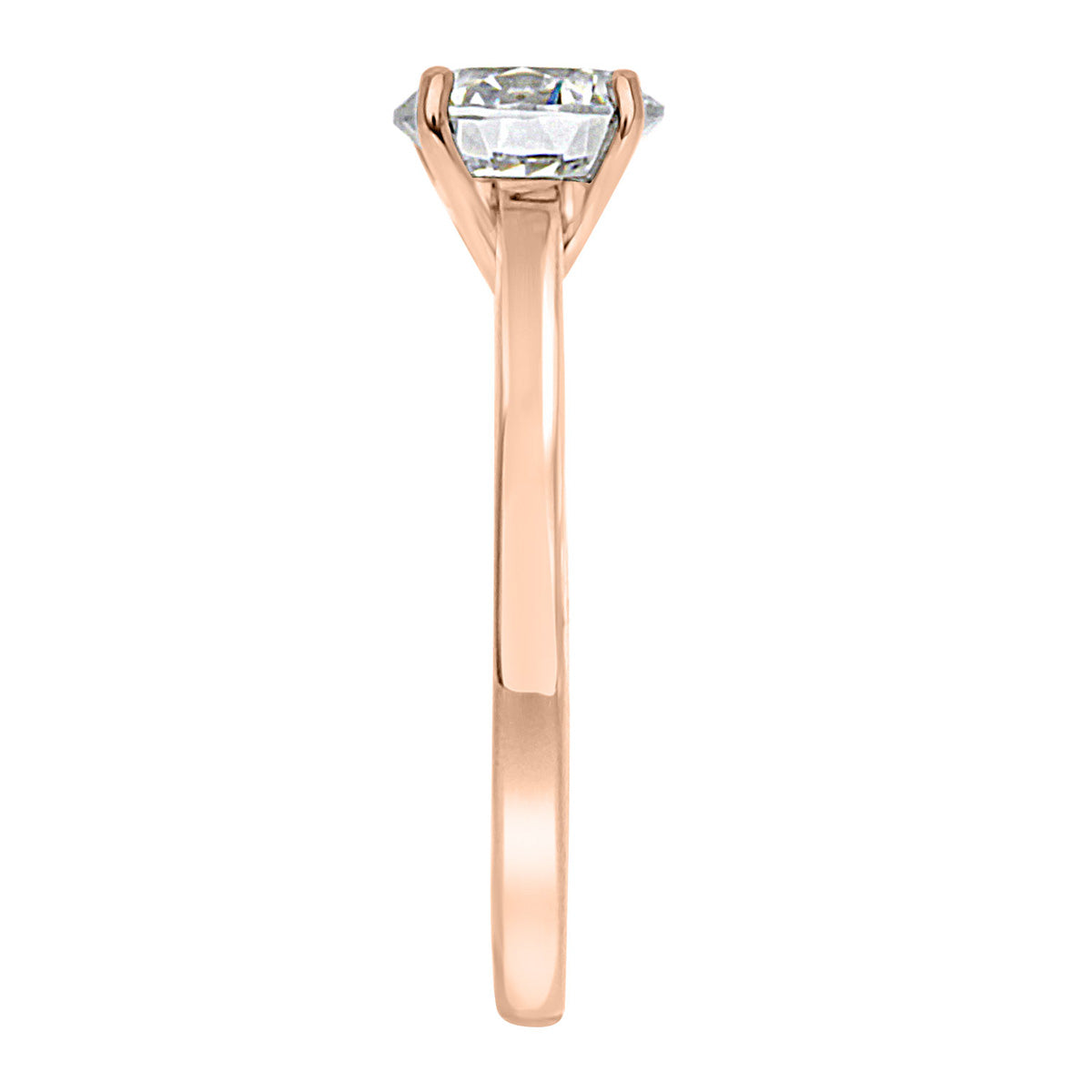 Solitaire Engagement Ring in rose gold pictured upright from a side view