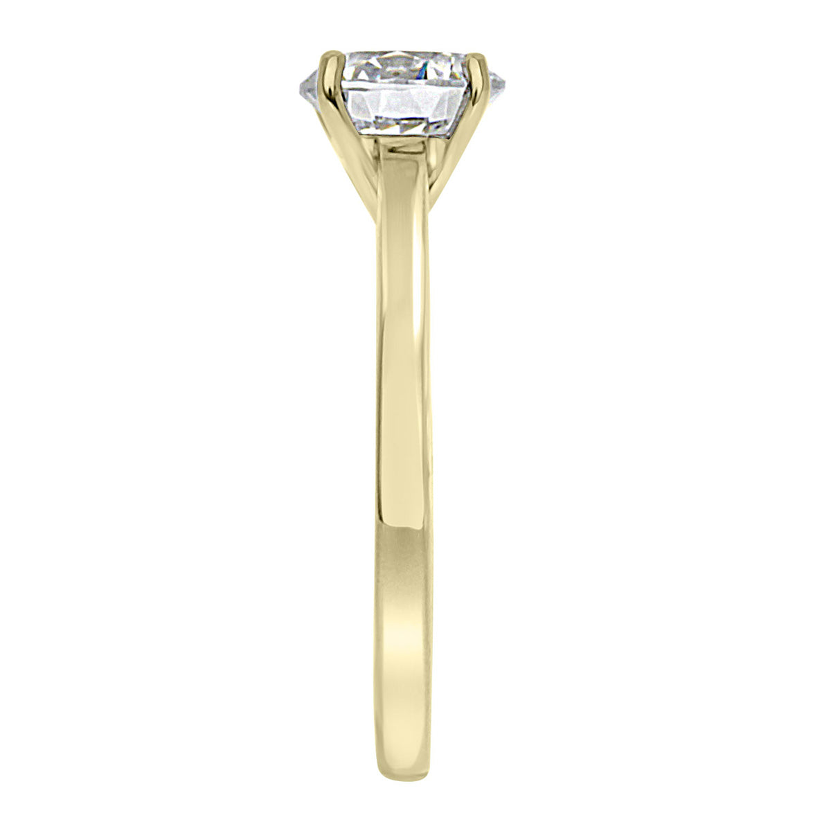 Solitaire Engagement Ring in yellow gold pictured standing upright from a side view