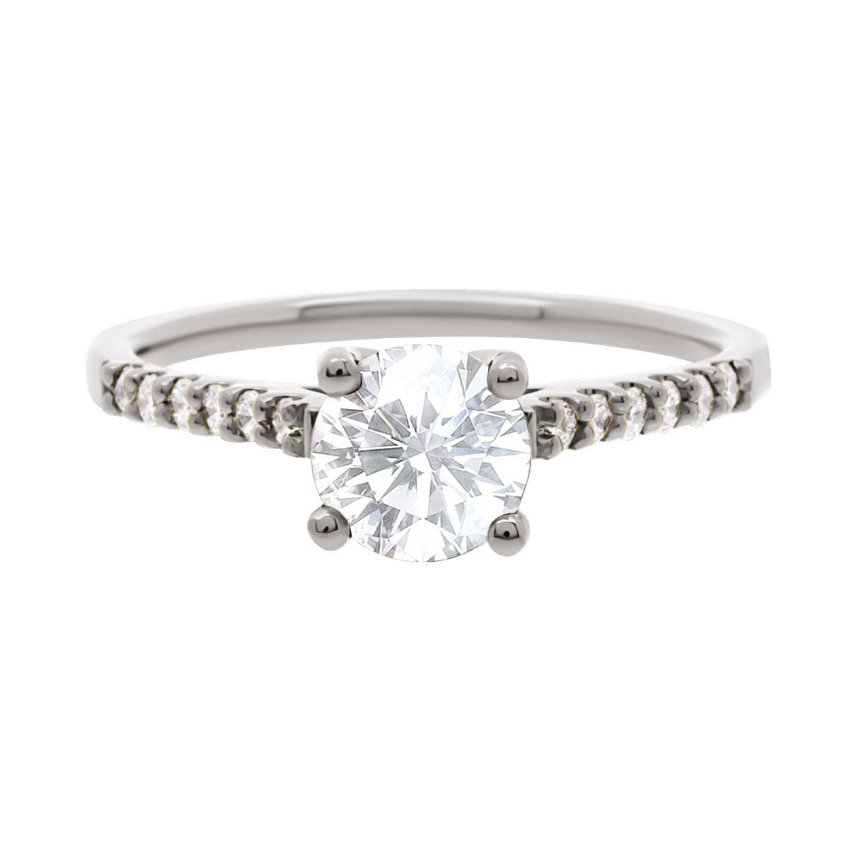 Round Cut with Diamond Shoulders Solitaire Engagement Ring with Platinum Band - 'Katy'