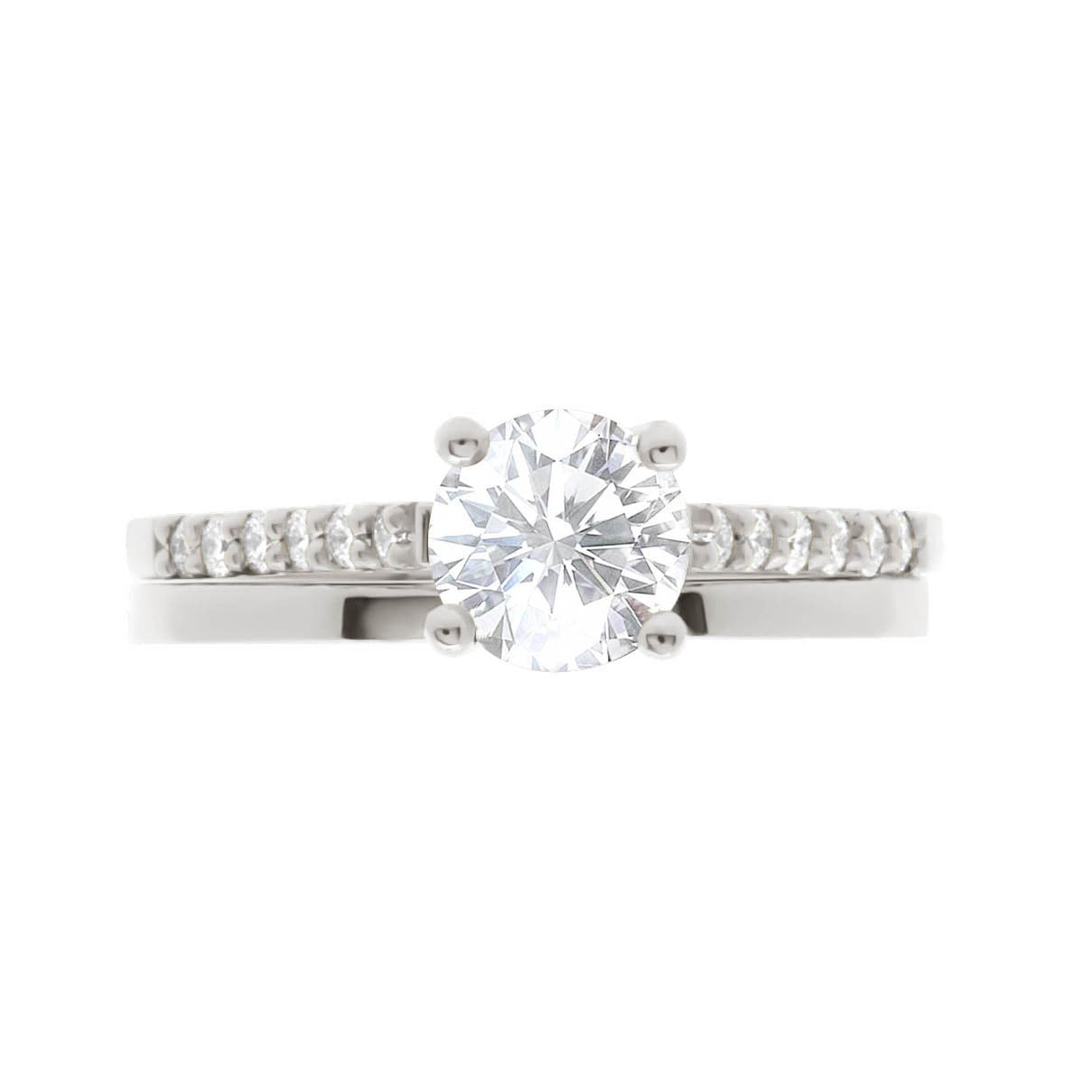 Round Cut with Diamond Shoulders Solitaire Engagement Ring with Platinum Band - 'Katy'