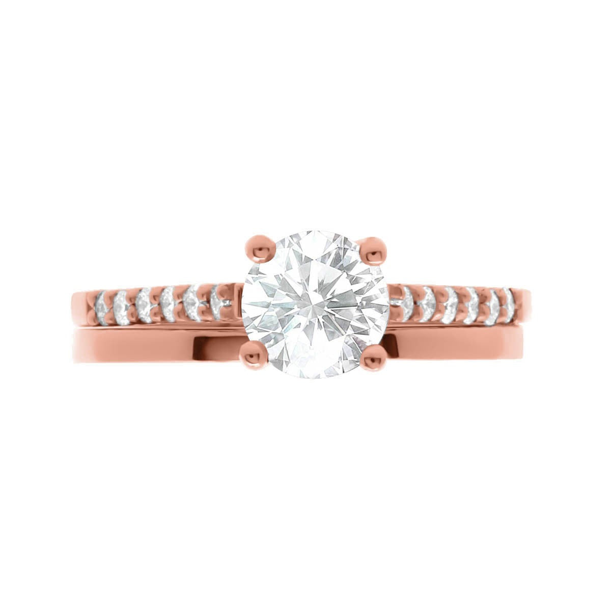 Round Cut with Diamond Shoulders Solitaire Engagement Ring with Rose Gold Band - 'Katy'