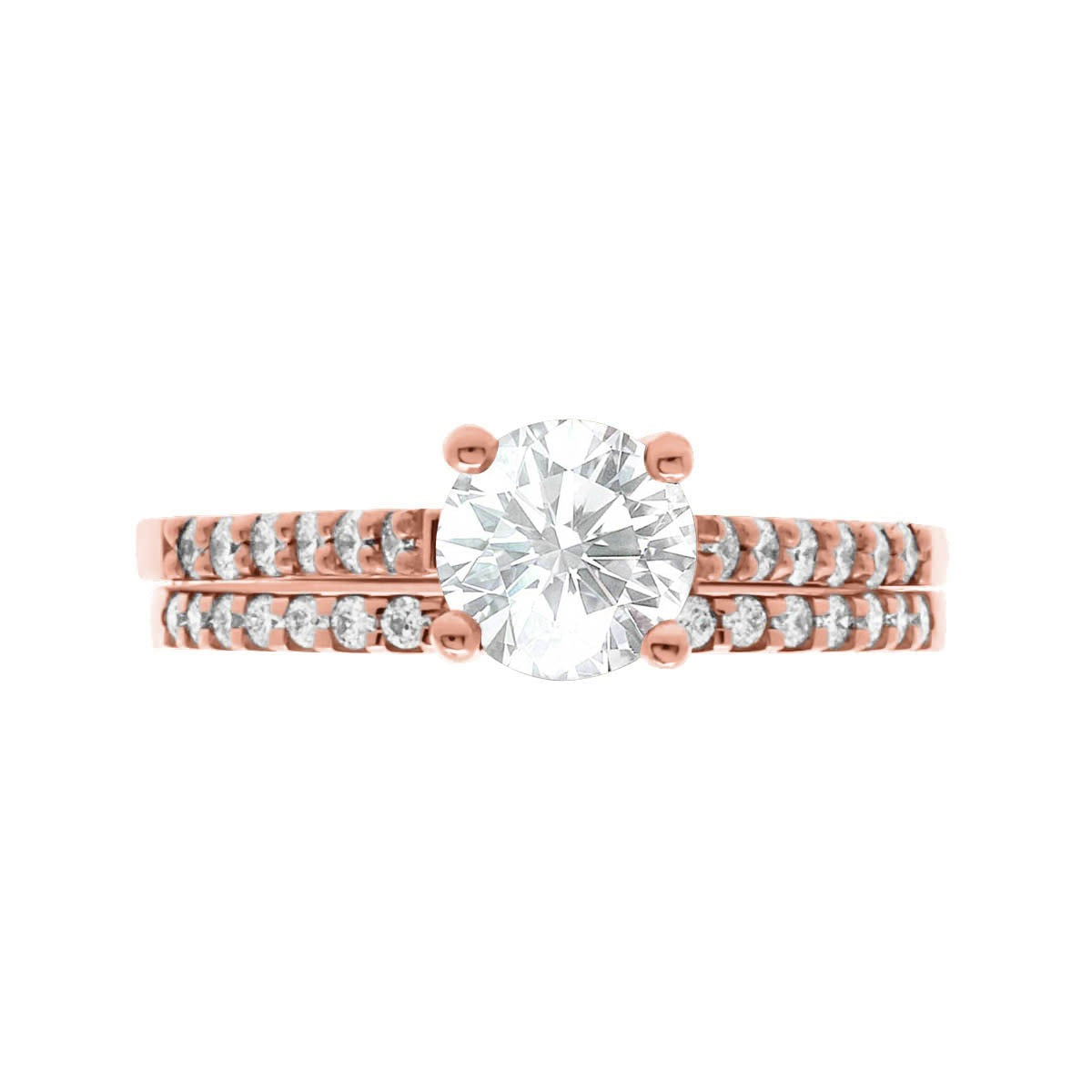 Round Cut with Diamond Shoulders Solitaire Engagement Ring with Rose Gold Band - 'Katy'