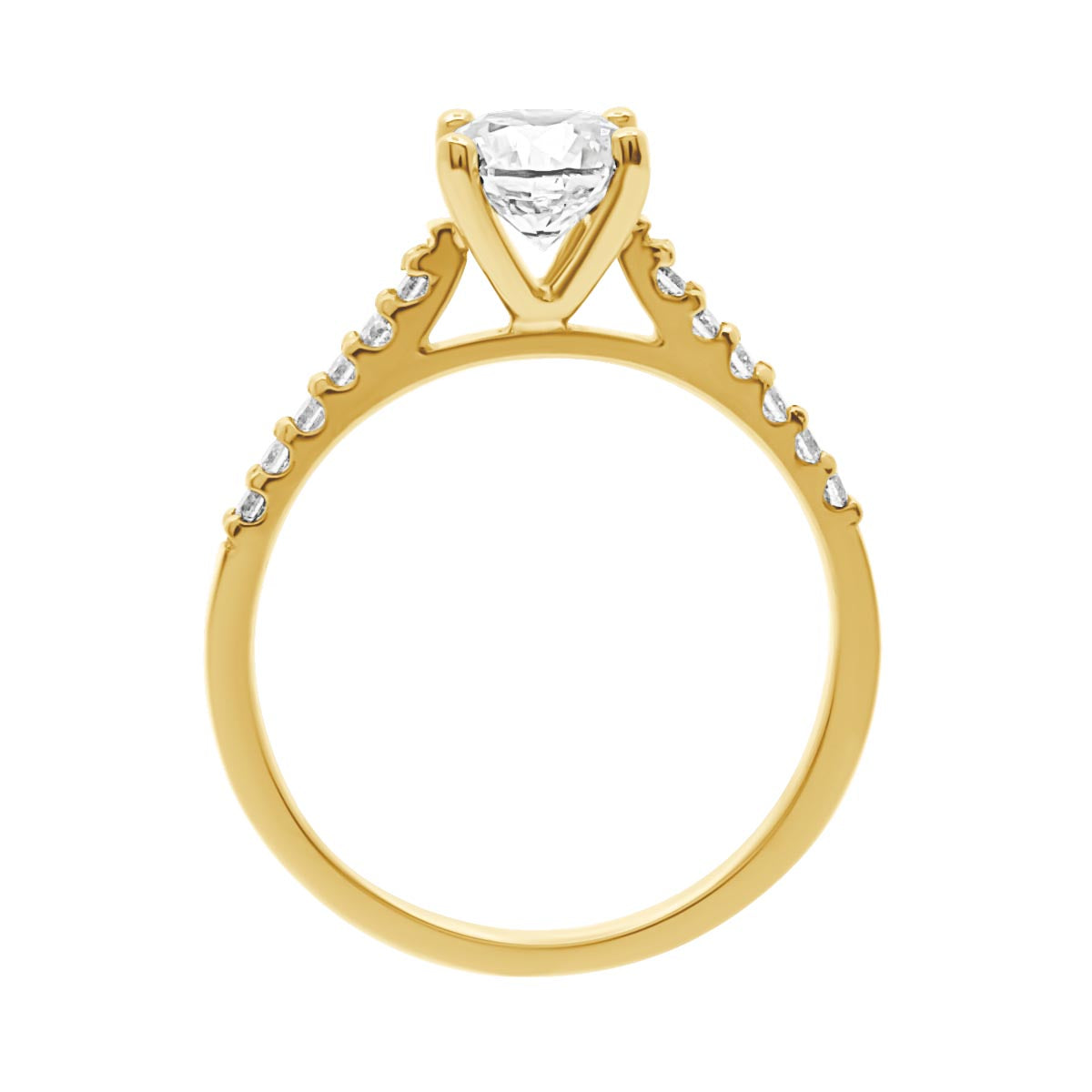 Round Cut with Diamond Shoulders Solitaire Engagement Ring with Yellow Gold Band - 'Katy'