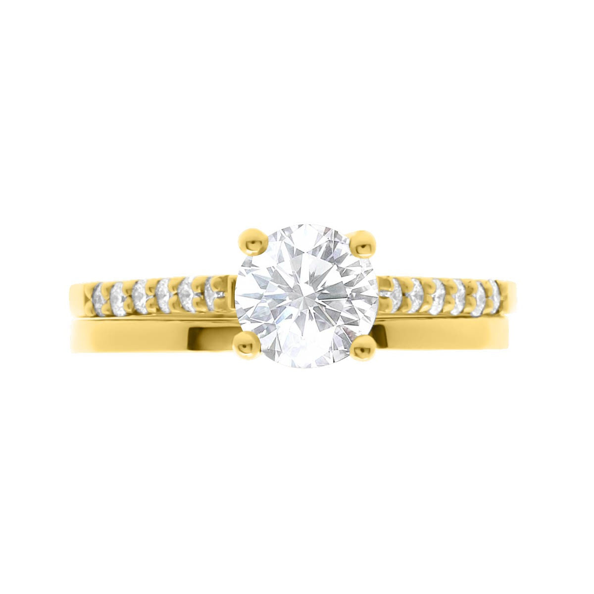 Round Cut with Diamond Shoulders Solitaire Engagement Ring with Yellow Gold Band - 'Katy'