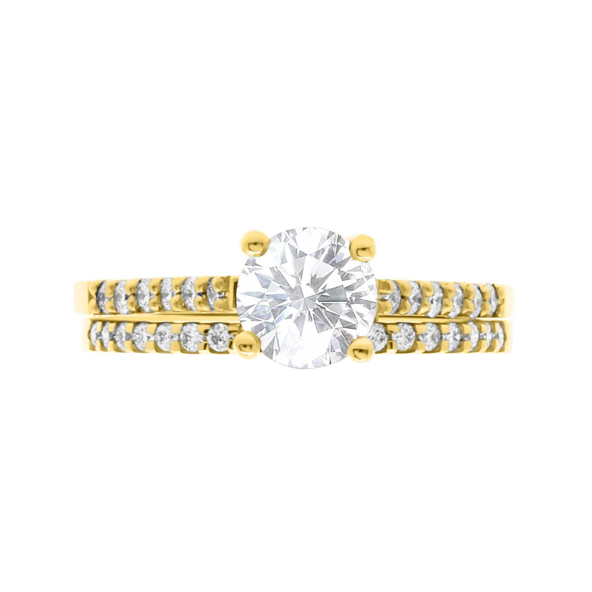 Round Cut with Diamond Shoulders Solitaire Engagement Ring with Yellow Gold Band - 'Katy'