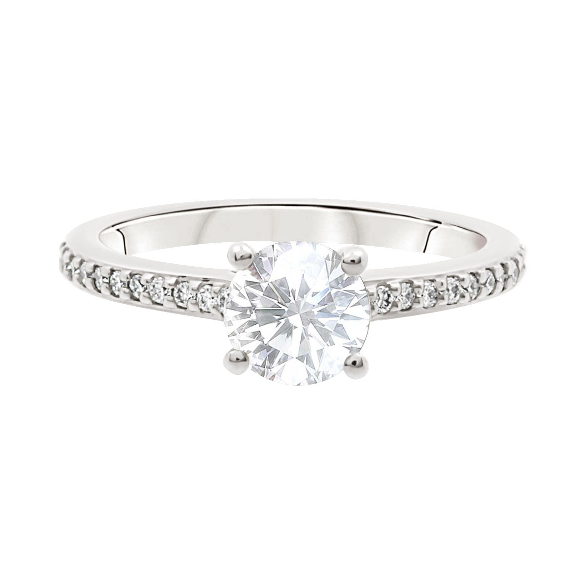 Round Cut with Diamond Shoulders Solitaire Engagement Ring with Platinum Band - 'Melissa'