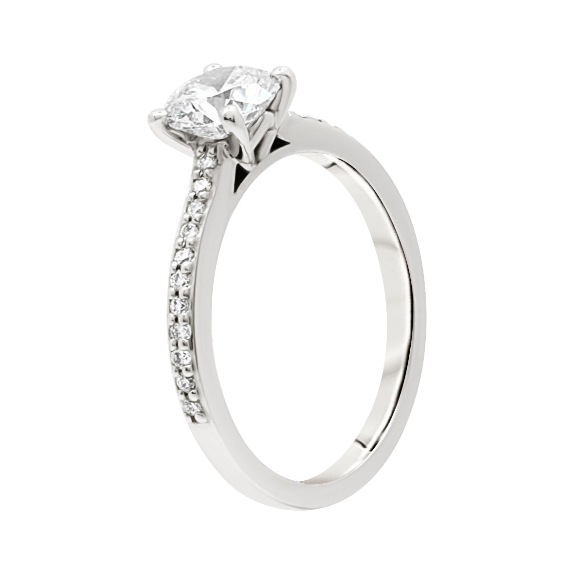 Solitaire with Diamond Shoulders in platinum 950 upright from an angled position