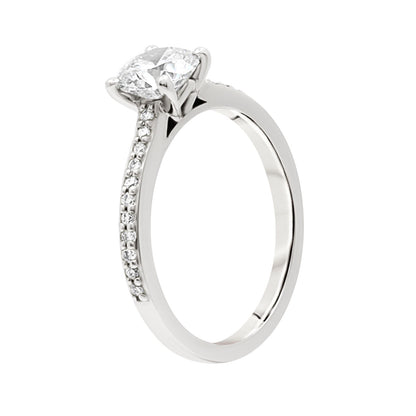 Solitaire with Diamond Shoulders in platinum 950 upright from an angled position