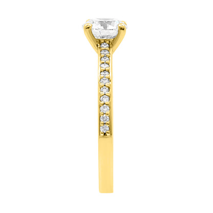 Solitaire with Diamond Shoulders in yellow gold vertical from the side view