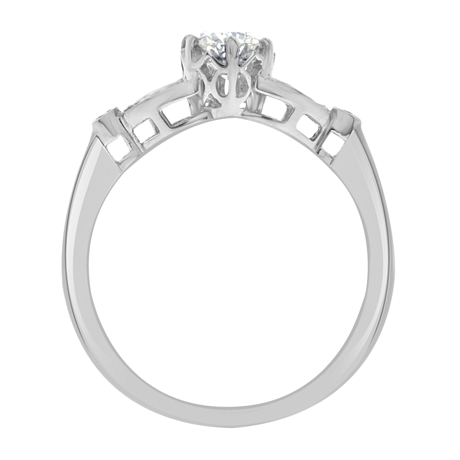 Round Cut Diamond Side Stones Solitaire Engagement Ring with Platinum Set Band - 'Emma'