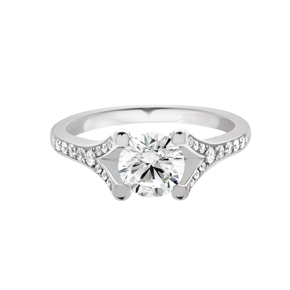 Round Cut Diamond Split Shank Engagement Ring with Platinum Set Band - 'Dakota'