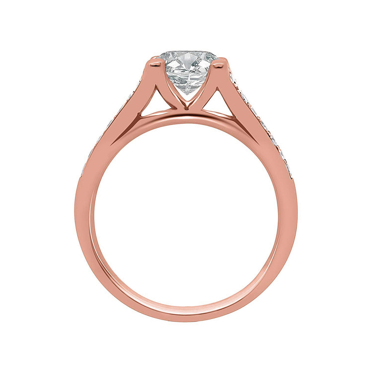 Round Cut Diamond Split Shank Engagement Ring with Rose Gold Set Band - 'Dakota'