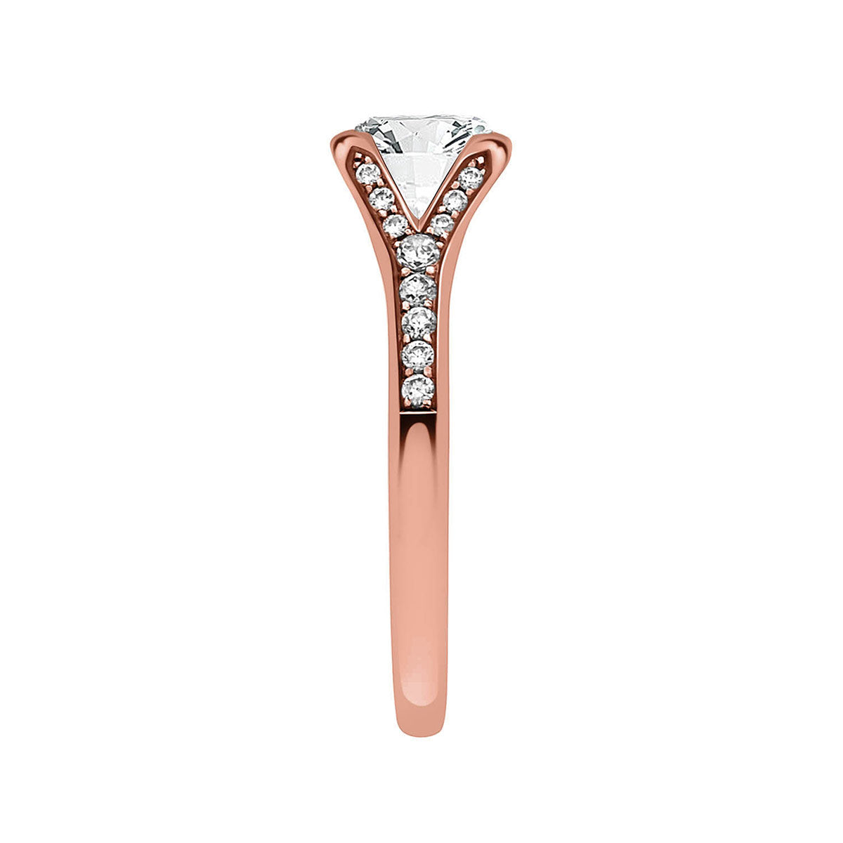 Round Cut Diamond Split Shank Engagement Ring with Rose Gold Set Band - 'Dakota'