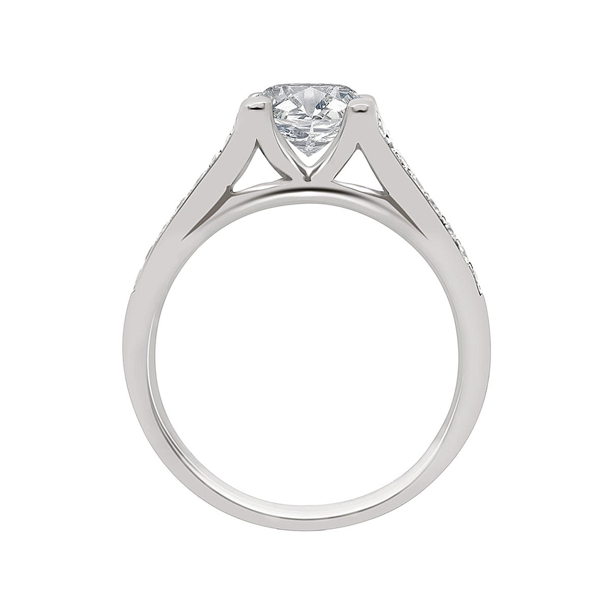 Round Cut Diamond Split Shank Engagement Ring with White Gold Set Band - 'Dakota'