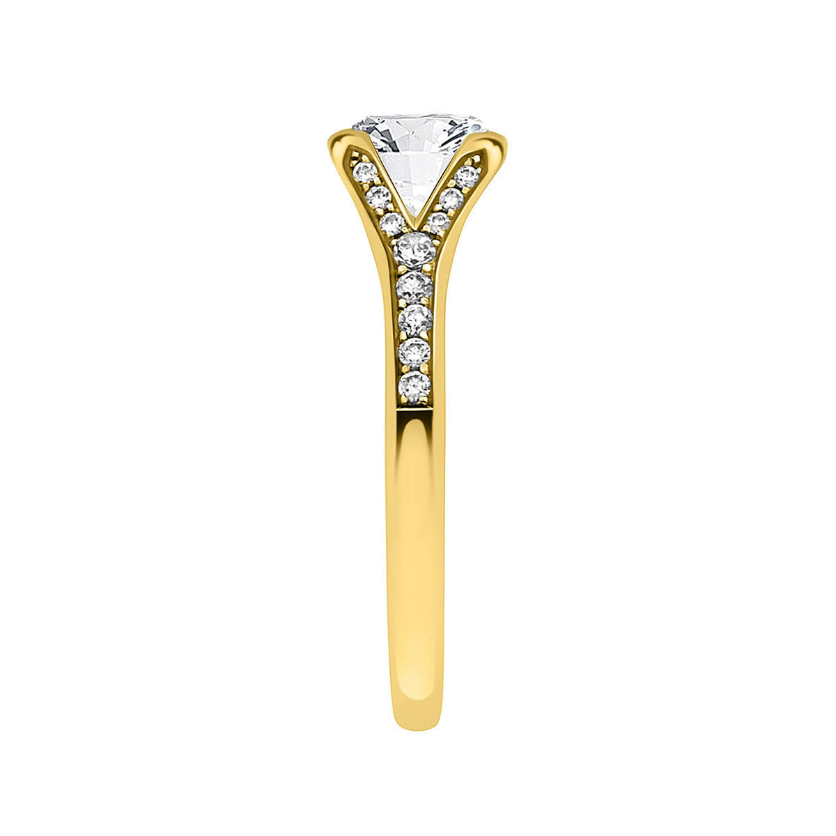 Round Cut Diamond Split Shank Engagement Ring with Yellow Gold Set Band - 'Dakota'