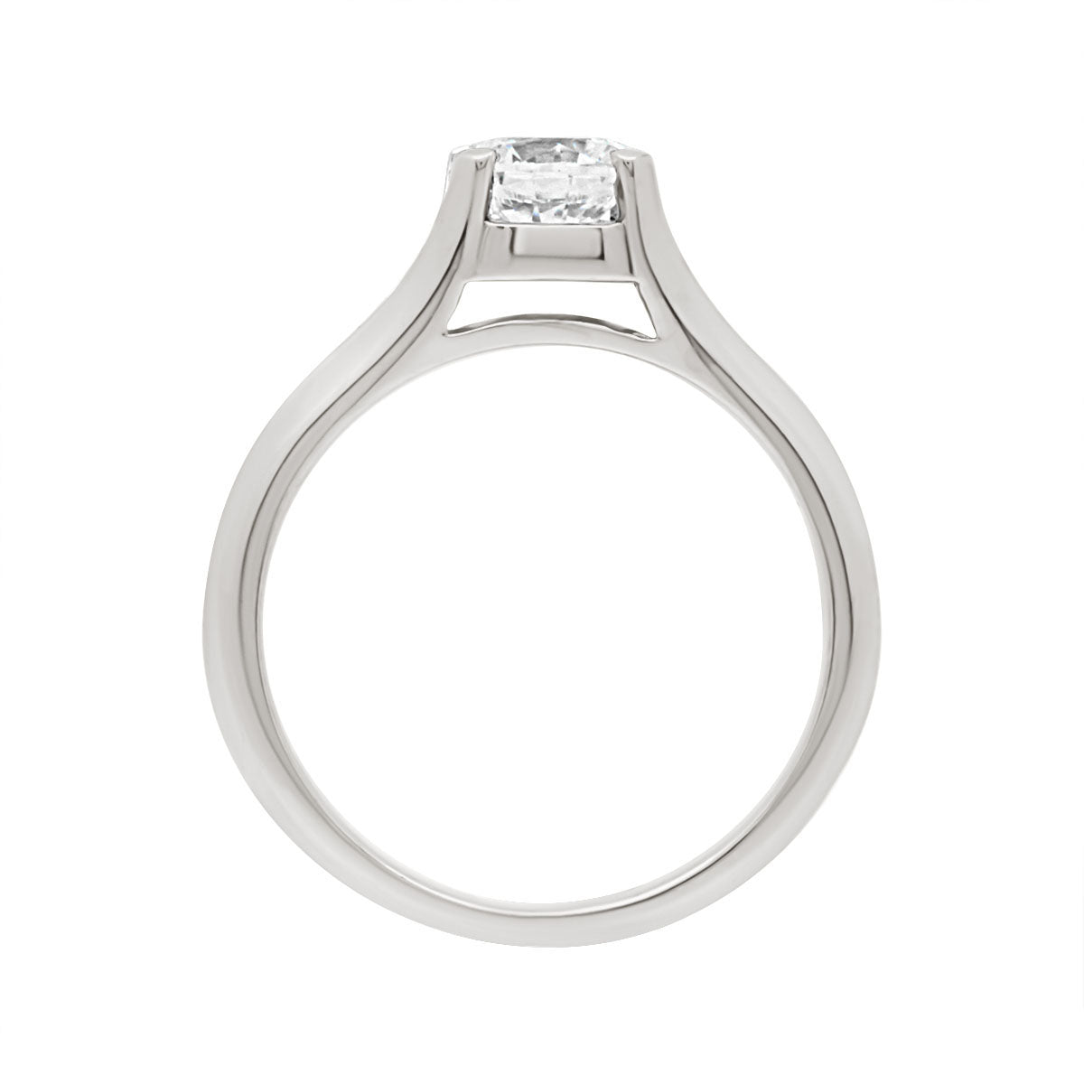 Split Knife Edge Band Ring in platinum in an upright position