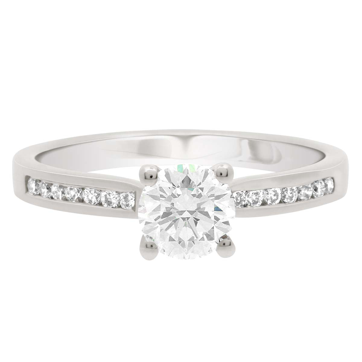 Round Cut Diamond Solitaire Engagement Ring with White Gold Channel Set Band - 'Tanya'