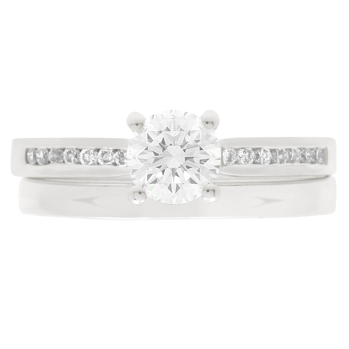 Channel Set Solitaire Ring made from platinum with a plain wedding ring