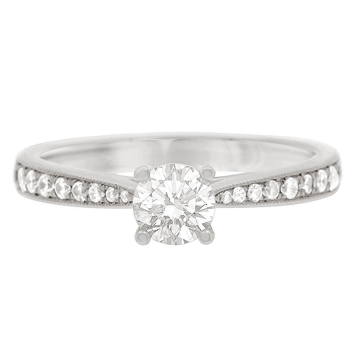 Solitaire With Tapered Diamond Band engagement ring in white gold