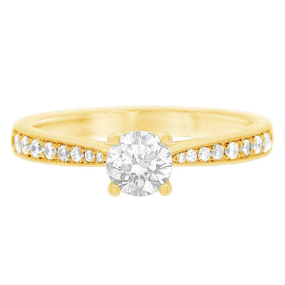 Solitaire With Tapered Diamond Band engagement ring in yellow gold