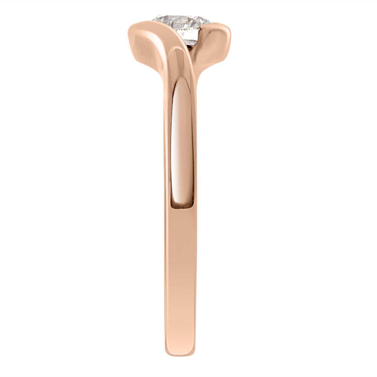 Tension Set Diamond Ring made in rose gold standing upright