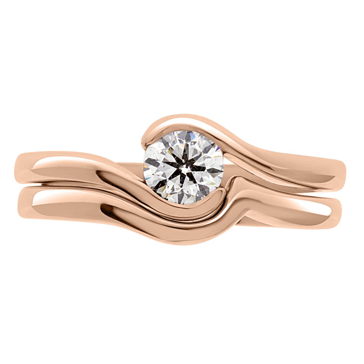 Tension Set Diamond Ring made in rose gold with a matching wedding ring