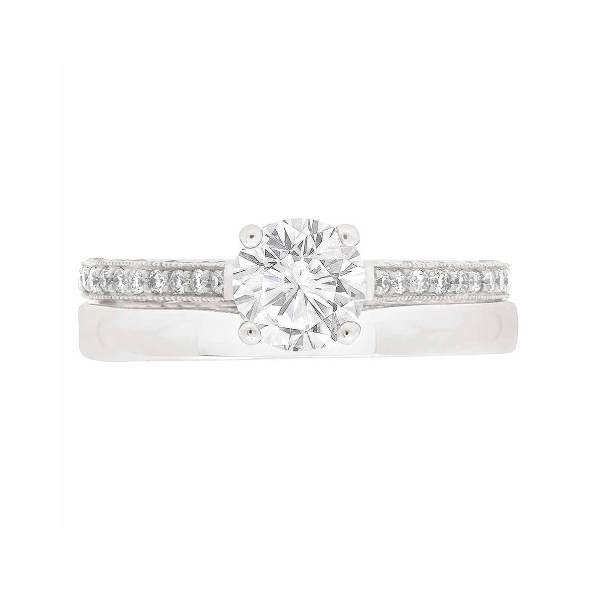 Round Cut Diamond Solitaire Engagement Ring with Platinum Thin Band - 'Gemma'