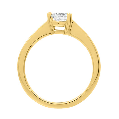 Three Claw Engagement Ring in yellow gold standing vertical