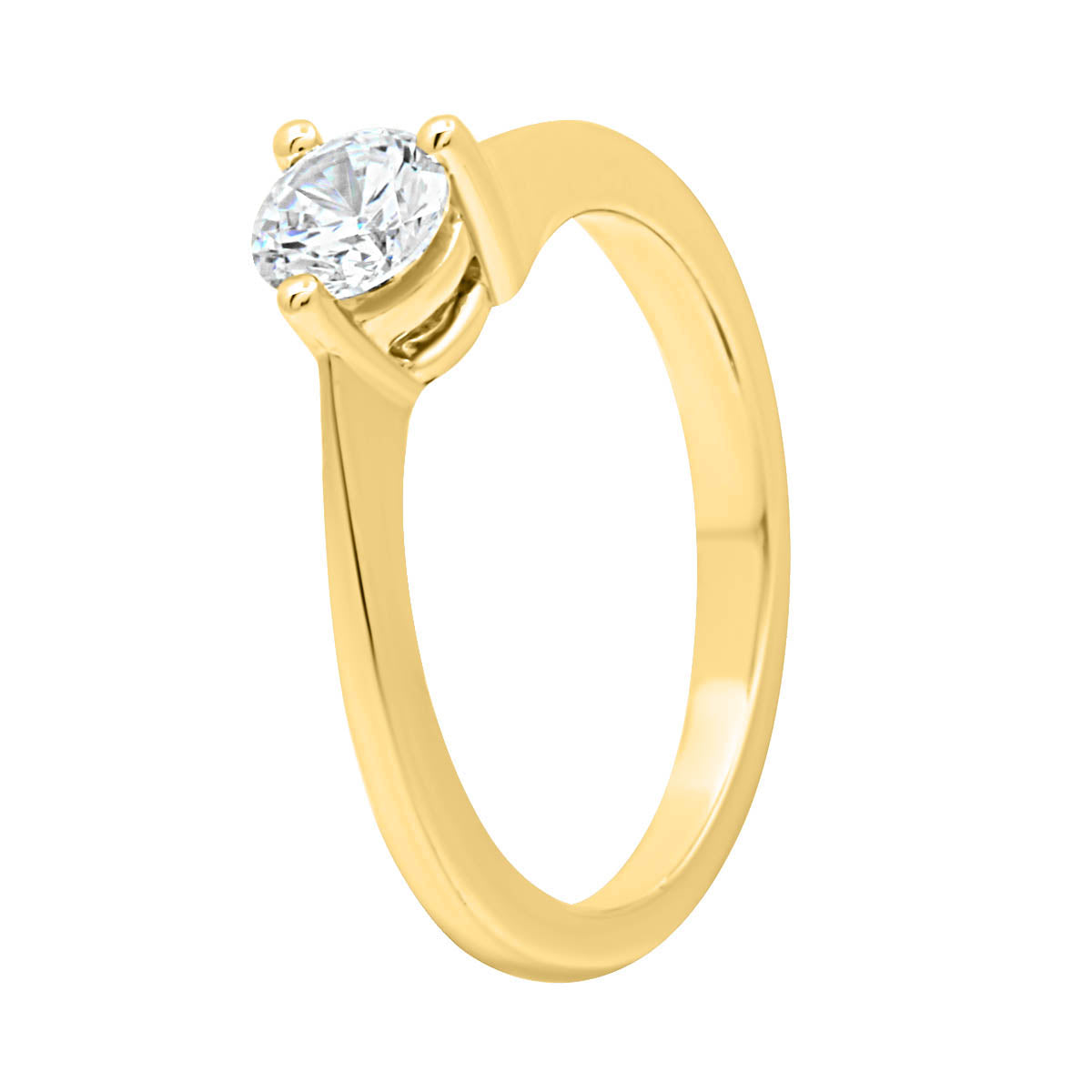 Three Claw Engagement Ring in yellow gold at an upright angled position