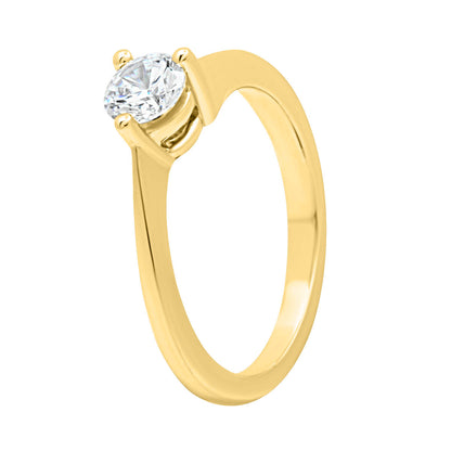 Three Claw Engagement Ring in yellow gold at an upright angled position