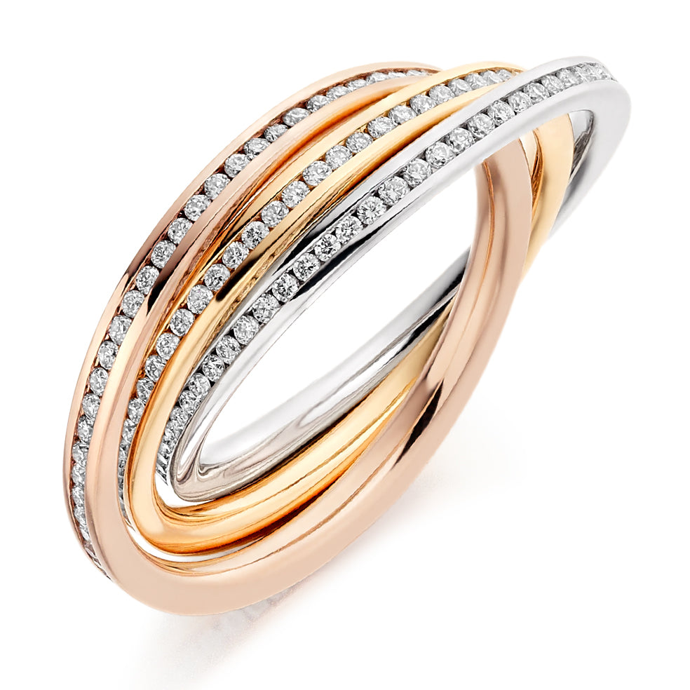 Three Colour Eternity Ring in white gold, yellow gold and rose gold