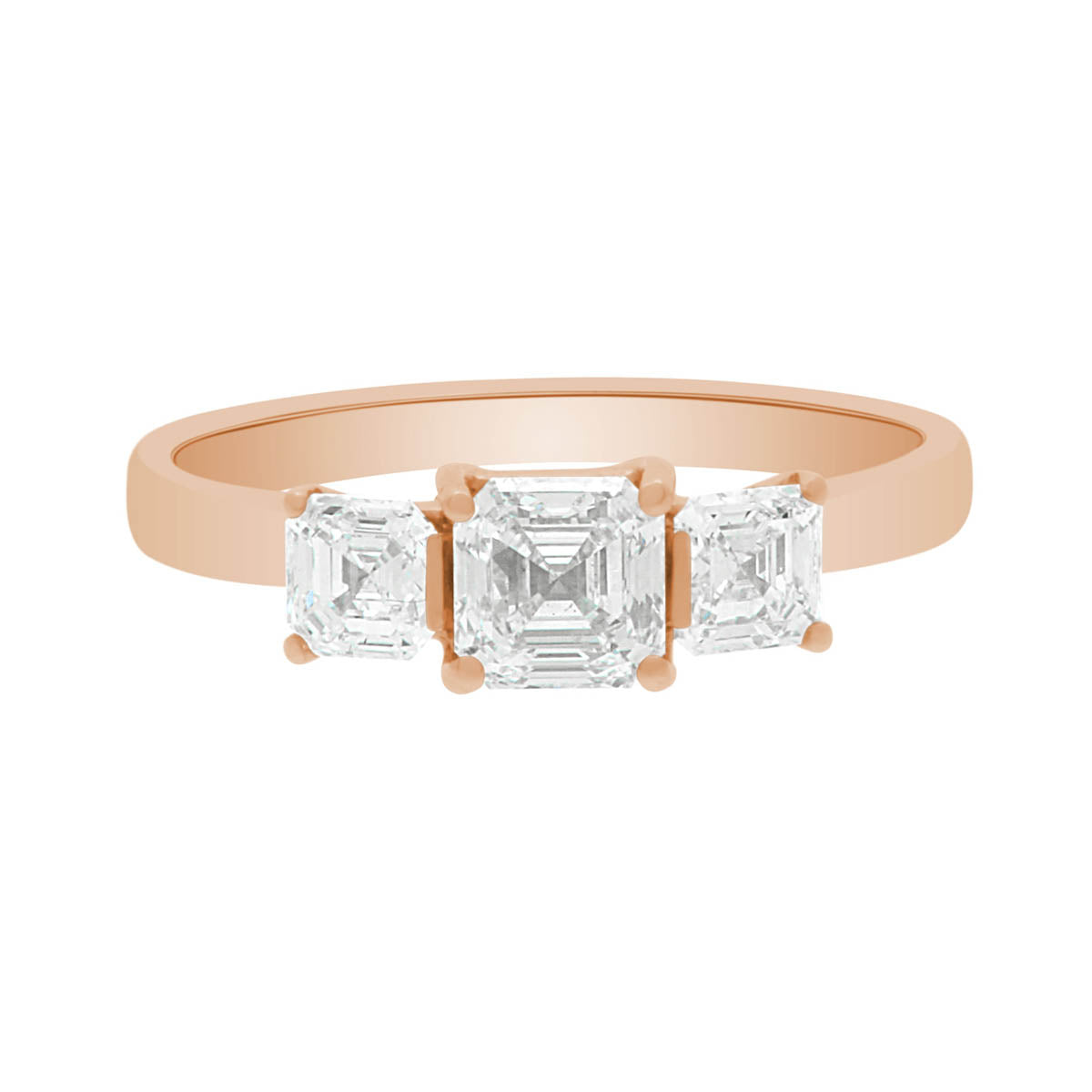 Three Stone Asscher Cut made in rose gold