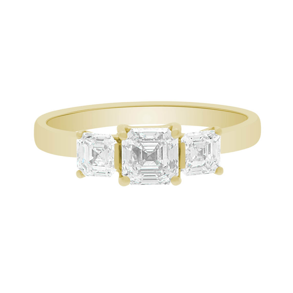 Three Stone Asscher Cut made in yellow gold