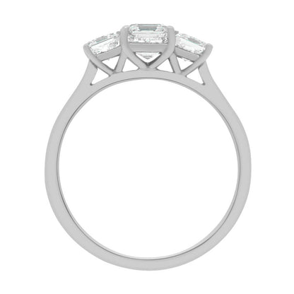 Three Stone Asscher Cut made in white gold standing upright