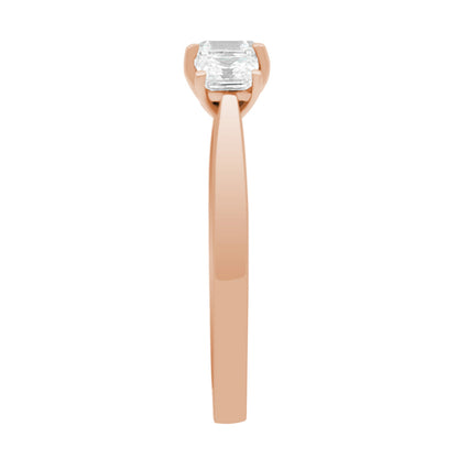 Three Stone Asscher Cut made in rose gold from a side view