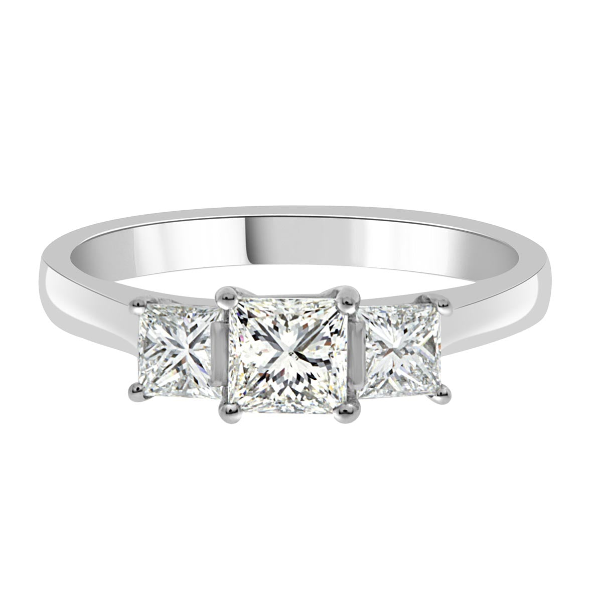 Three Stone Princess Cut Diamond Engagement Ring with Platinum Band - 'Emily'